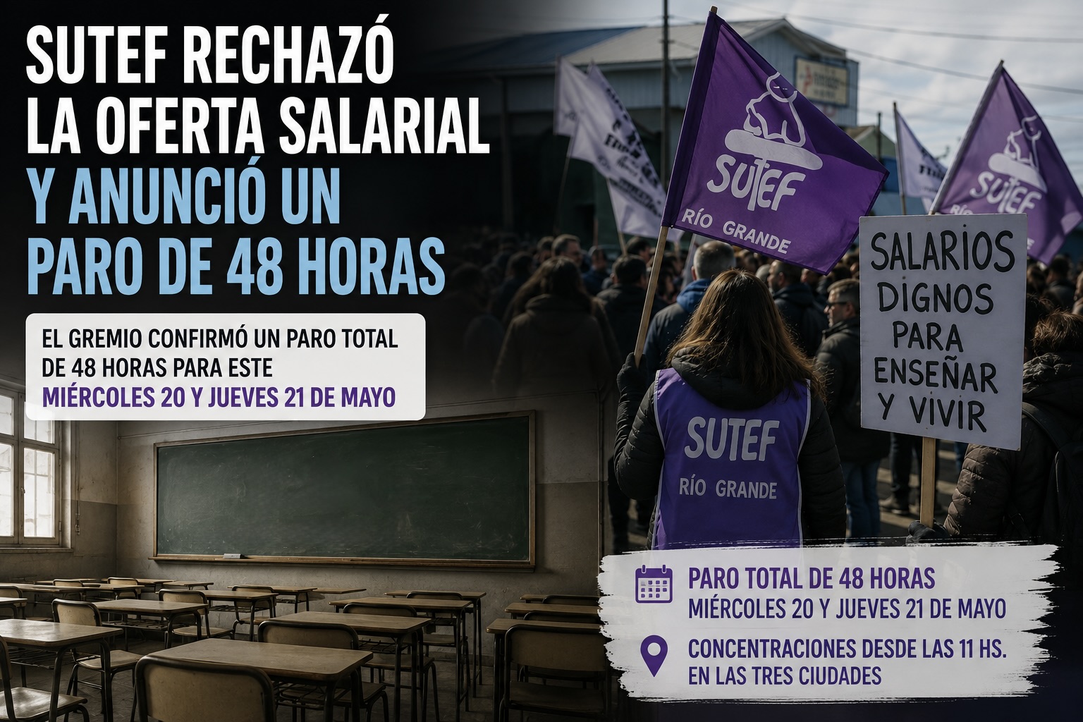 SUTEF rechazó la oferta salarial y anunció un paro de 48 horas