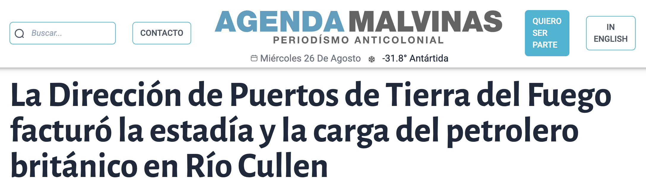 La Dirección de Puertos de Tierra del Fuego facturó la estadía y la carga del petrolero británico en Río Cullen