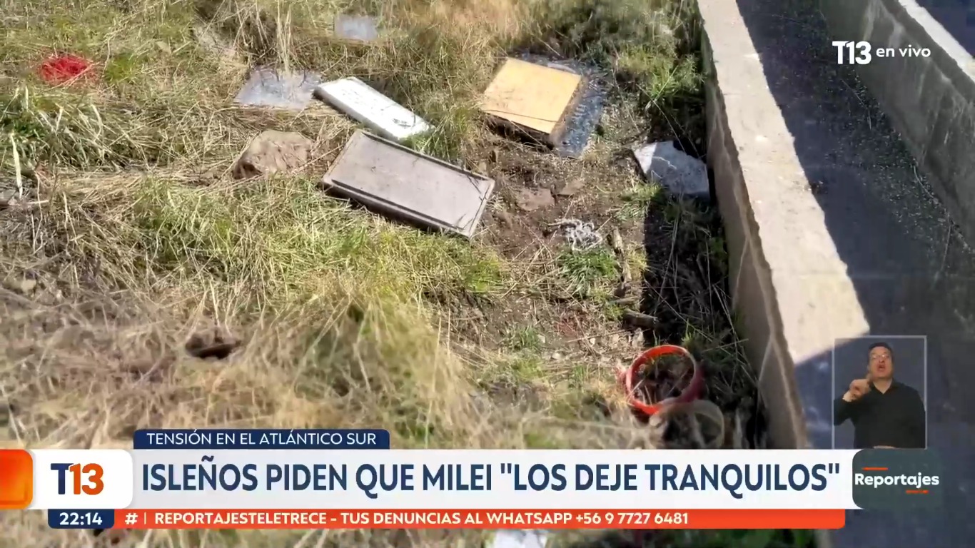 La TV chilena muestra los destrozos que realizan los británicos en el cementerio de Darwin